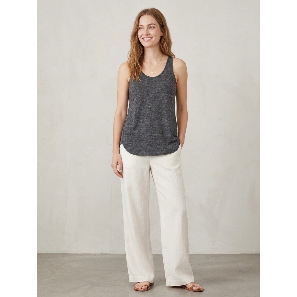 Eileen Fisher Charcoal Grey 100% Organic Linen Racerback Tank Top Size M